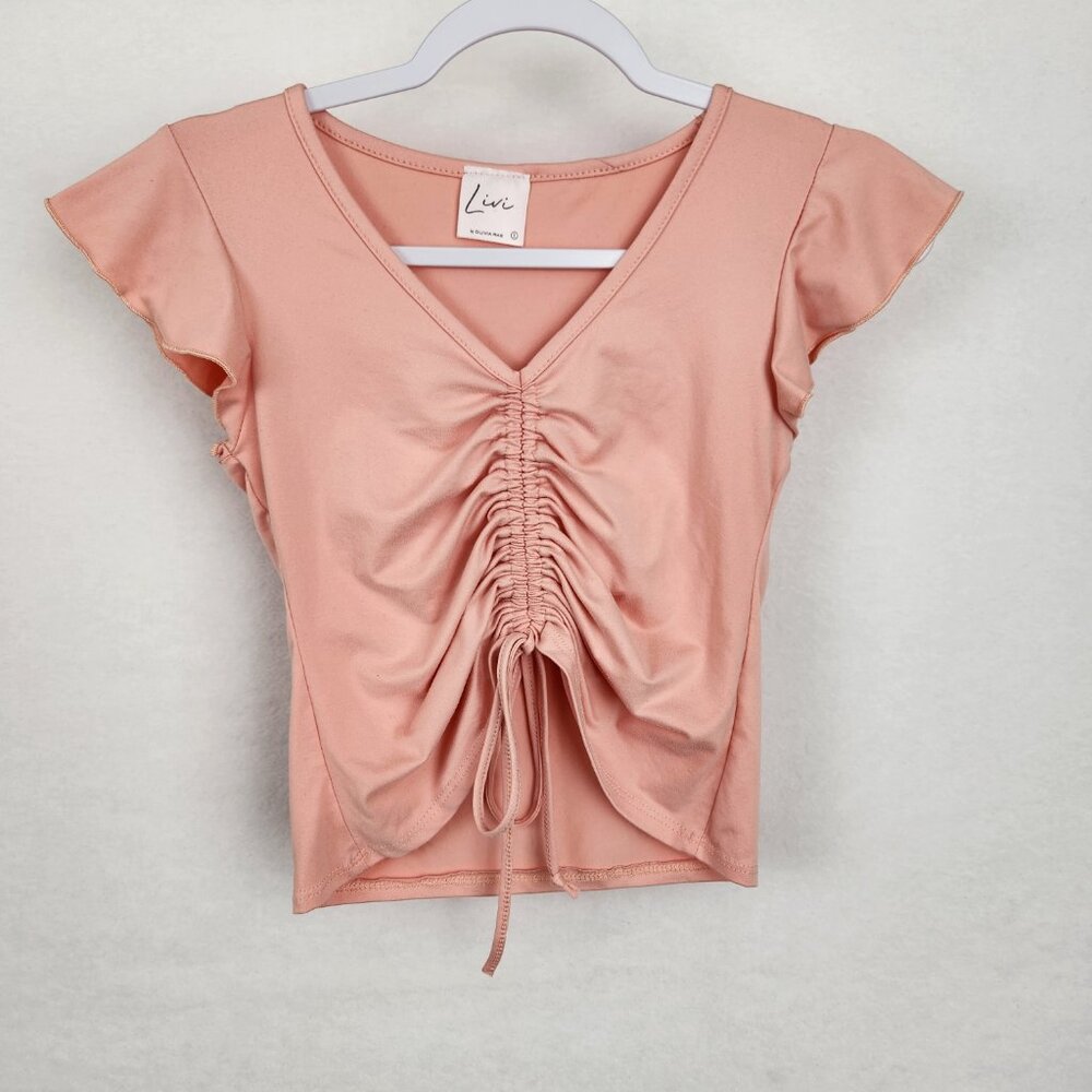 Livi by Olivia Rae Flutter Sleeve Top Juniors Size S Light Pink